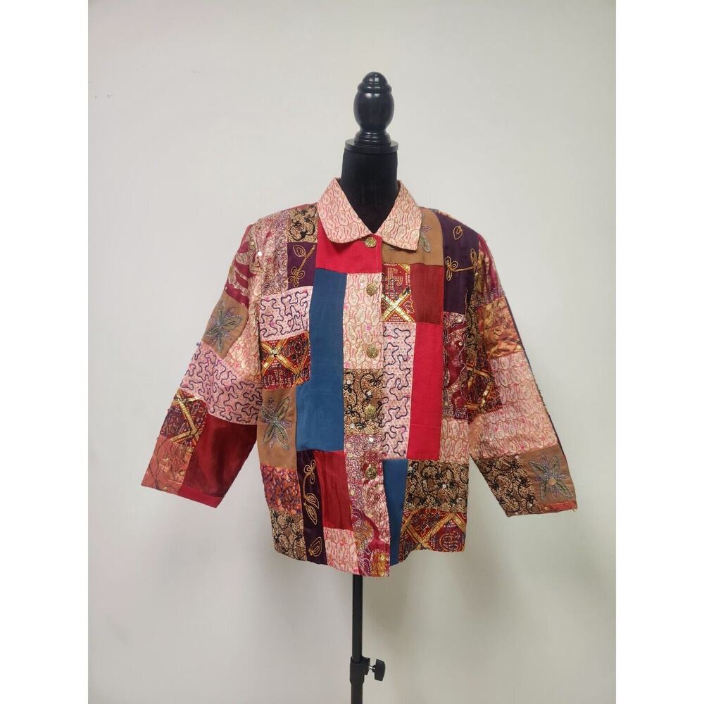 Drapers and Damons Jacket Patchwork Boho Long Sleeves Size L Multicolor